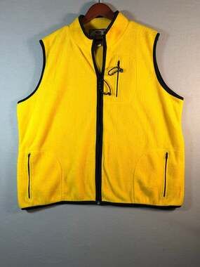 Vintage Tiara Women Fleece Vest 1X Yellow Black Trim Full Zip Pockets Y2K